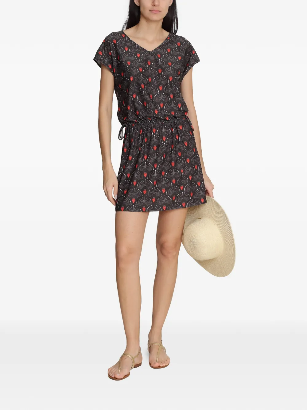 Lygia & Nanny Krishna mini-jurk met trekkoord en grafische print - Zwart