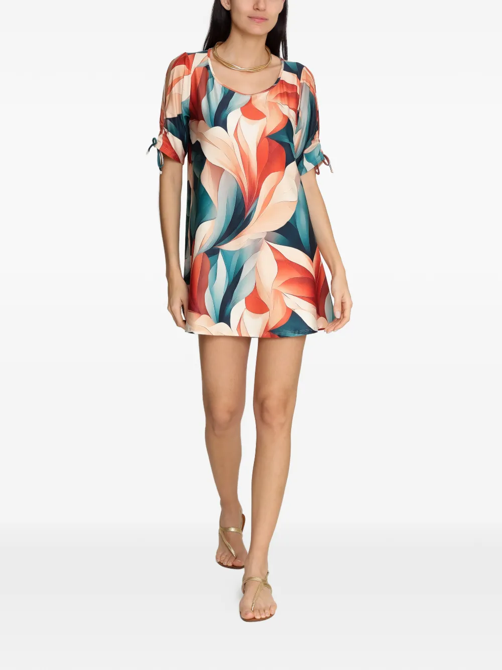 Lygia & Nanny Batuira mini-jurk met gesmockte mouwen en bloemenprint - Oranje