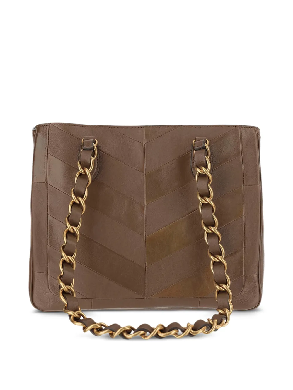Valentino Garavani chevron-patchwork chain leather tote bag - Bruin