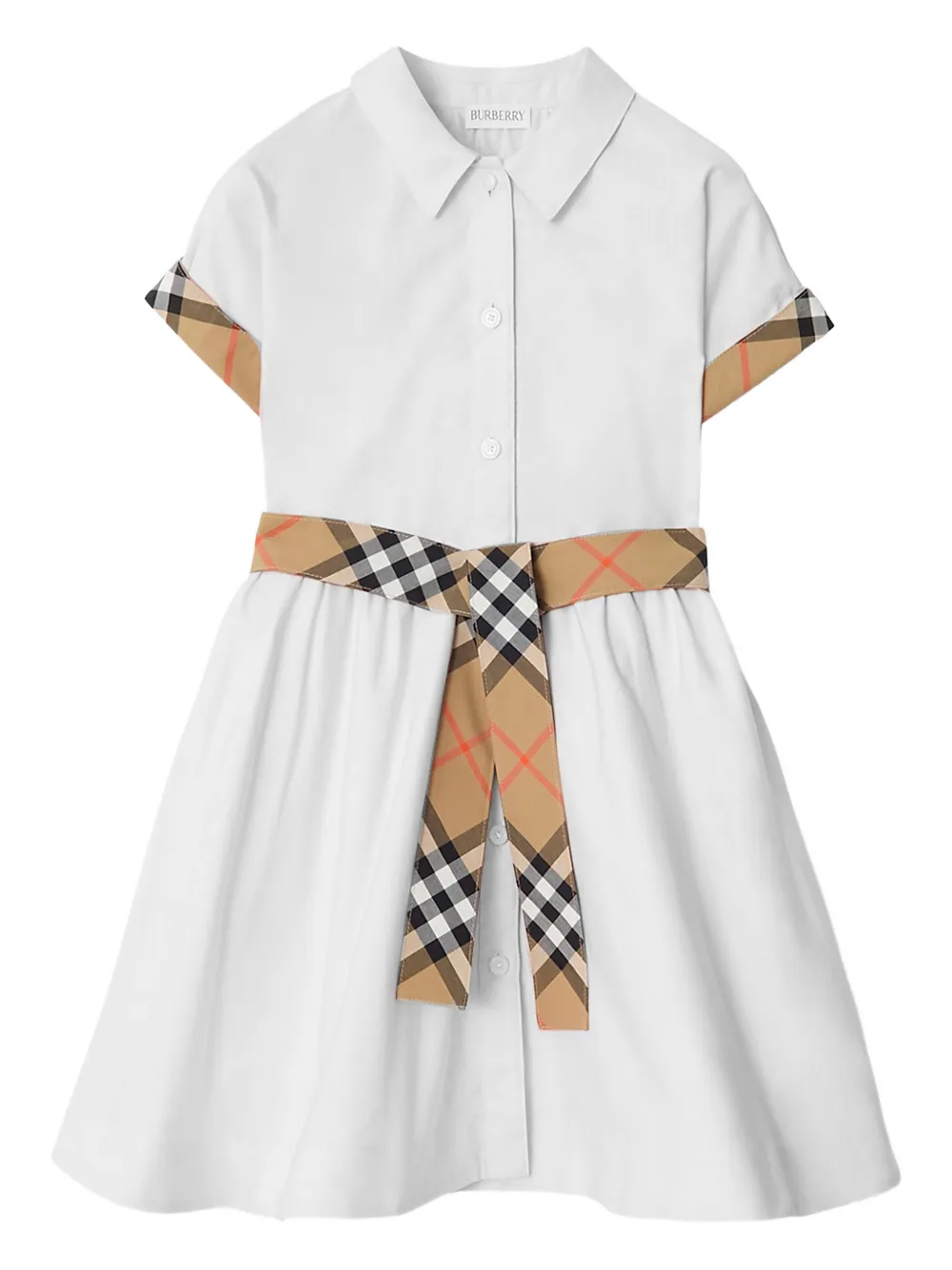 Burberry Kids checked-trim shirt dress - Bianco