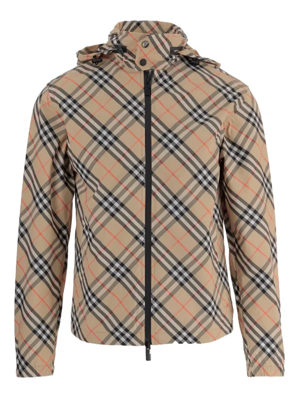 Burberry チェック フーデッド ジャケット | ニュートラル | FARFETCH JP