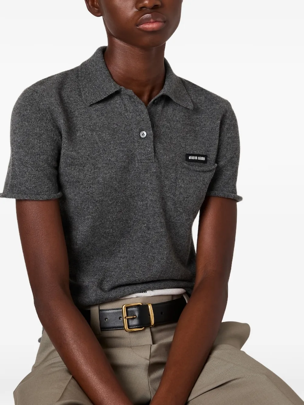 Miu Poloshirt met zak met knoop Grijs
