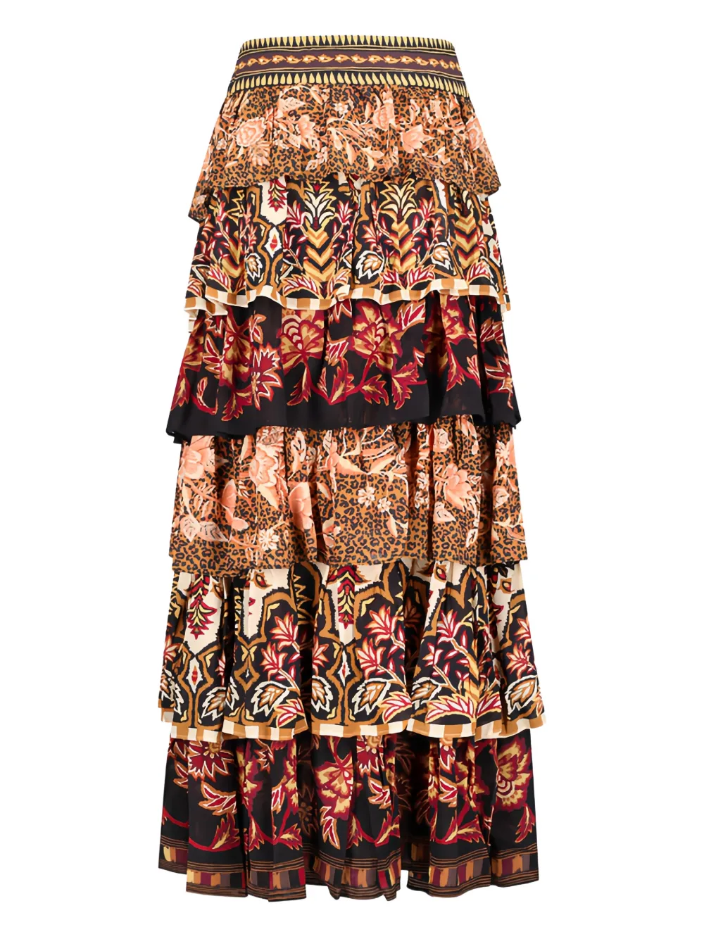 FARM Rio ruffled mixed long skirt - Bruin