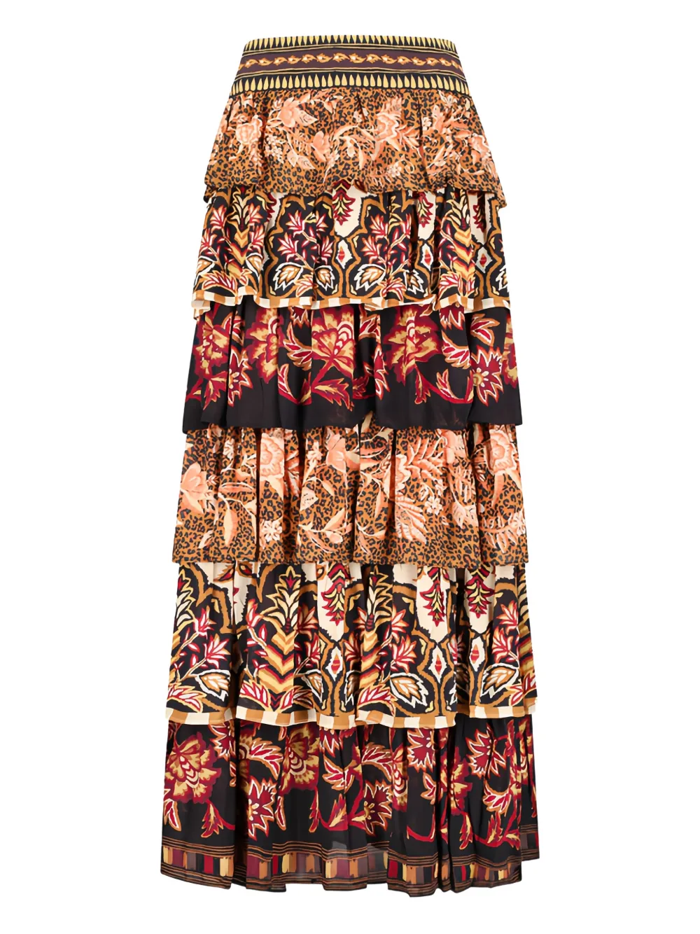 FARM Rio ruffled mixed long skirt - Marrone