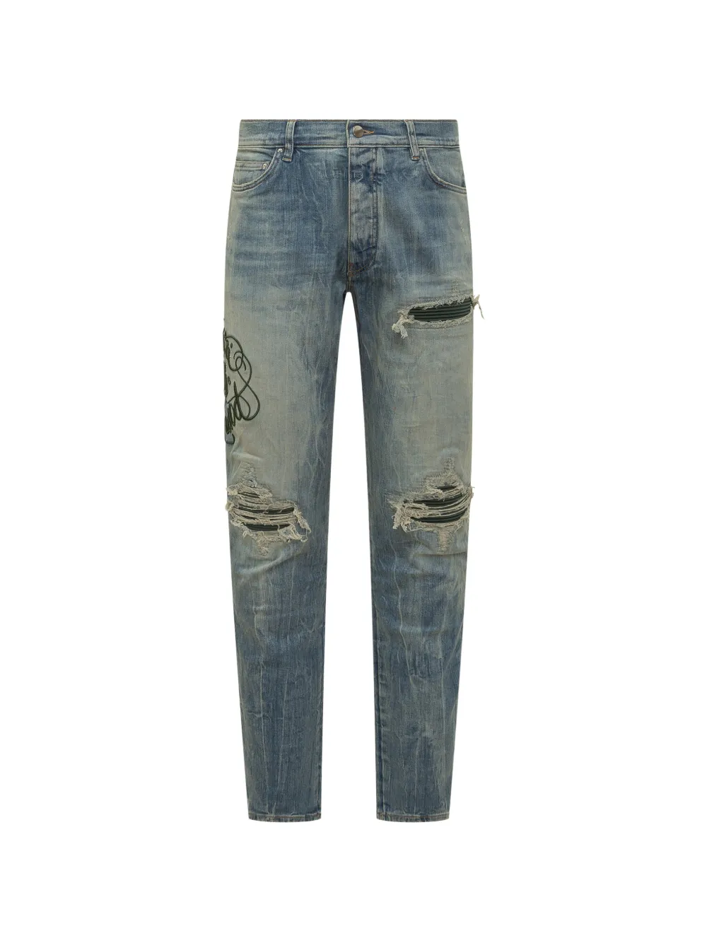 AMIRI embroidered distressed-effect jeans - Blu