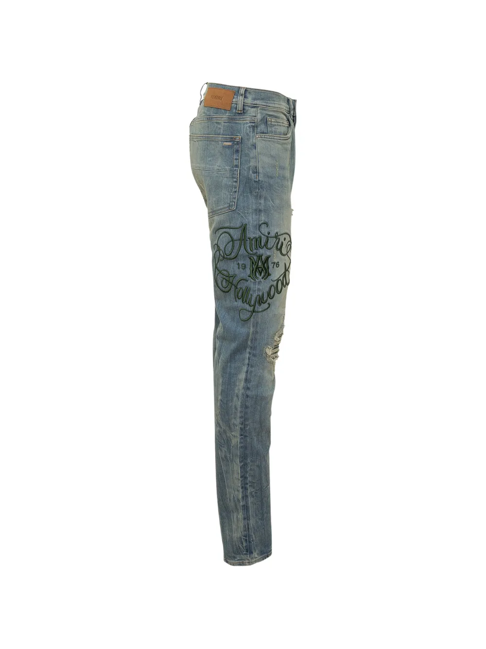  Amiri Embroidered Distressed-effect Jeans - Blue 