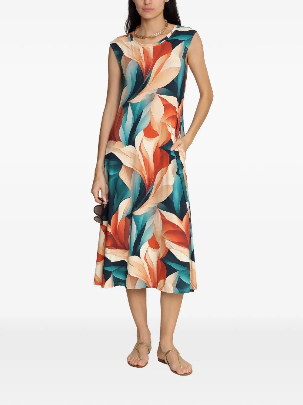 Lygia & Nanny Tiê mouwloze midi-jurk met bloemenprint - Blauw