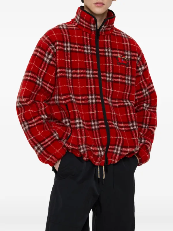 Burberry Check funnel-neck Fleece Jacket | Red | FARFETCH JO