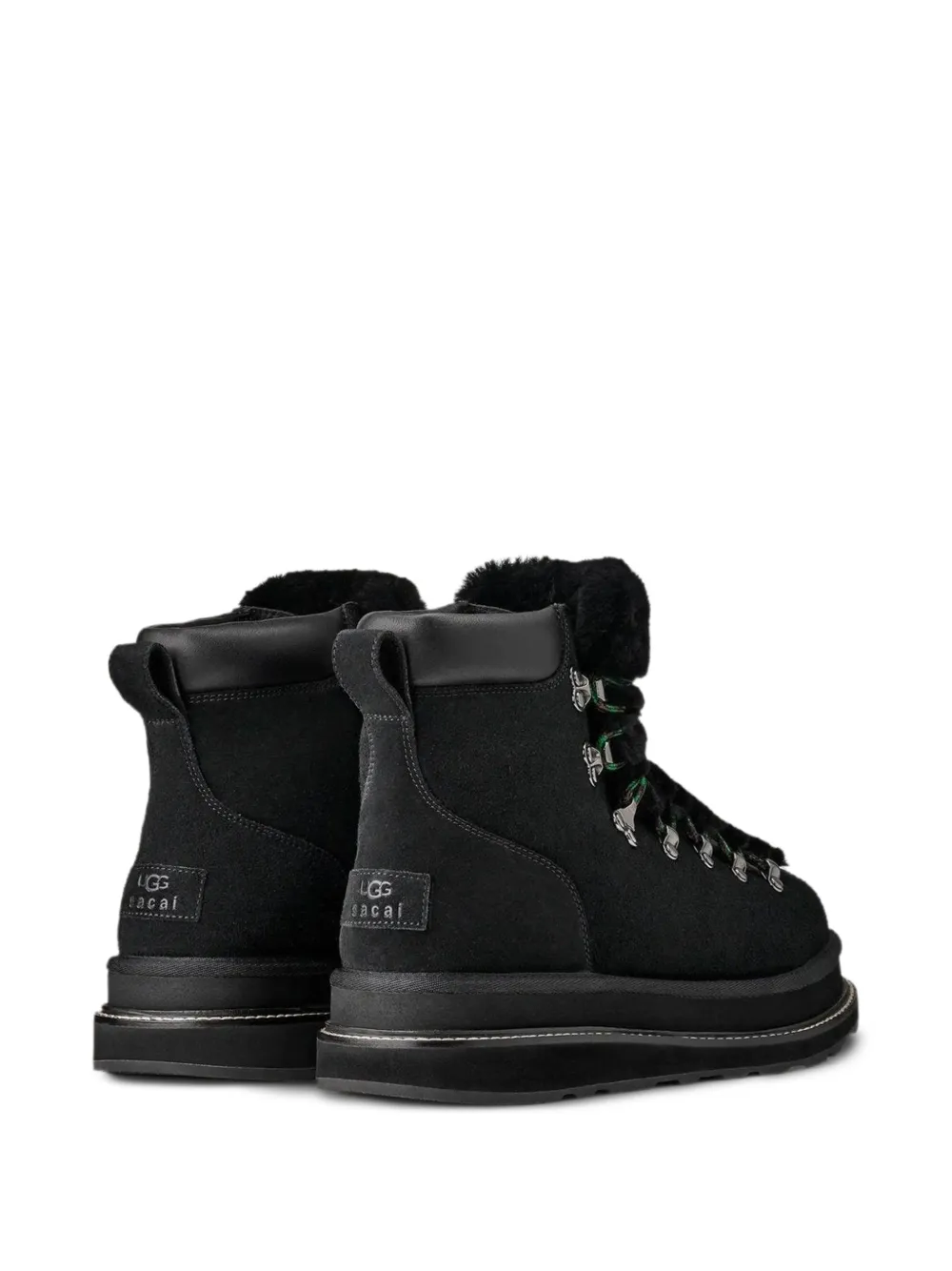 sacai X UGG Fur-trim Sneakers in Black, view 3