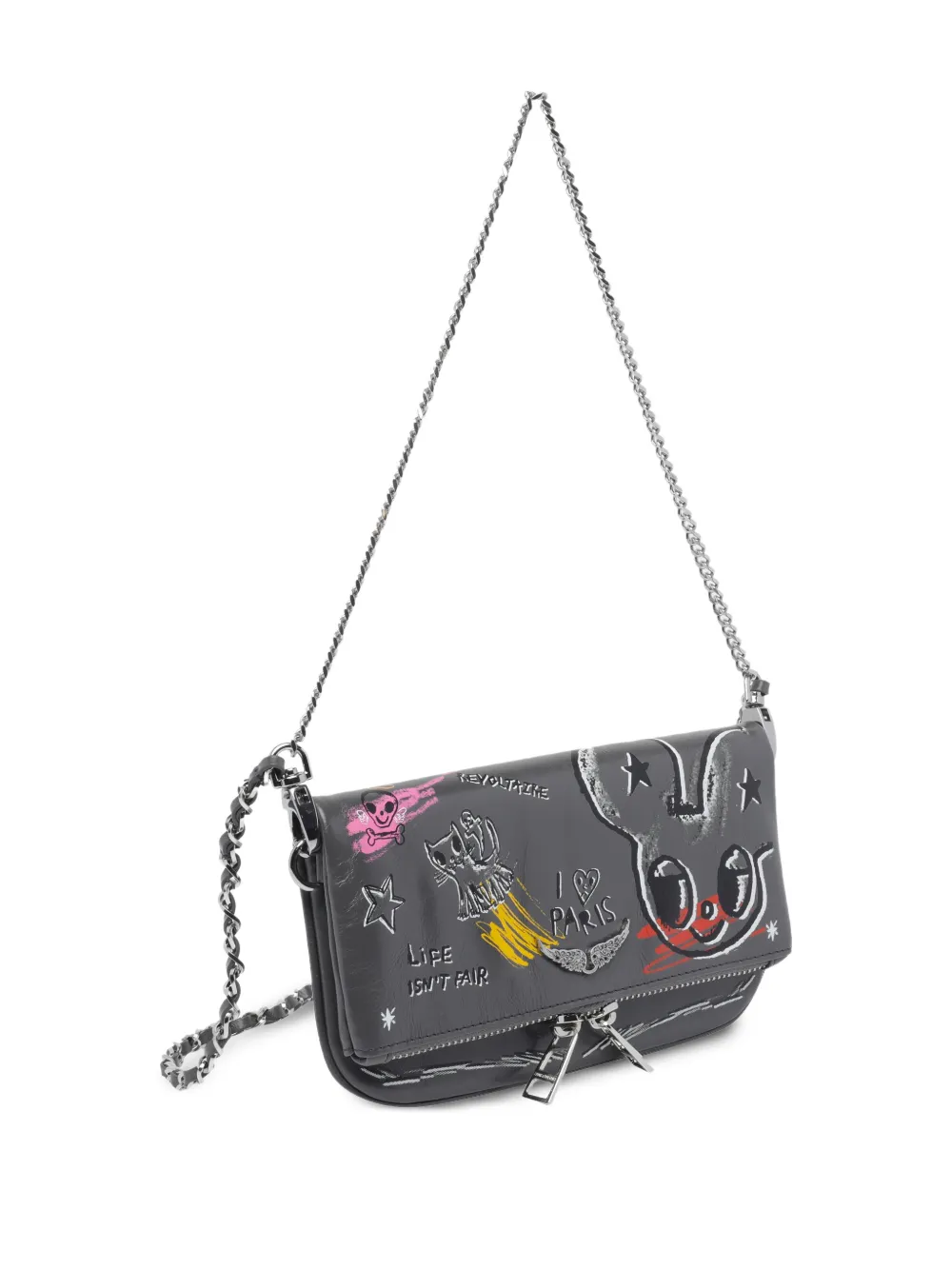  Zadig&voltaire Nano Humberto Patterned Chain Road Rock Cross Body Bag - Grey 