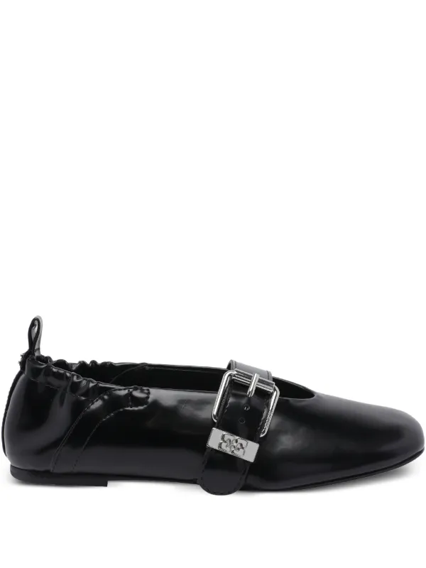 Ganni Sue Buckle-detail Ballet Flats in Black