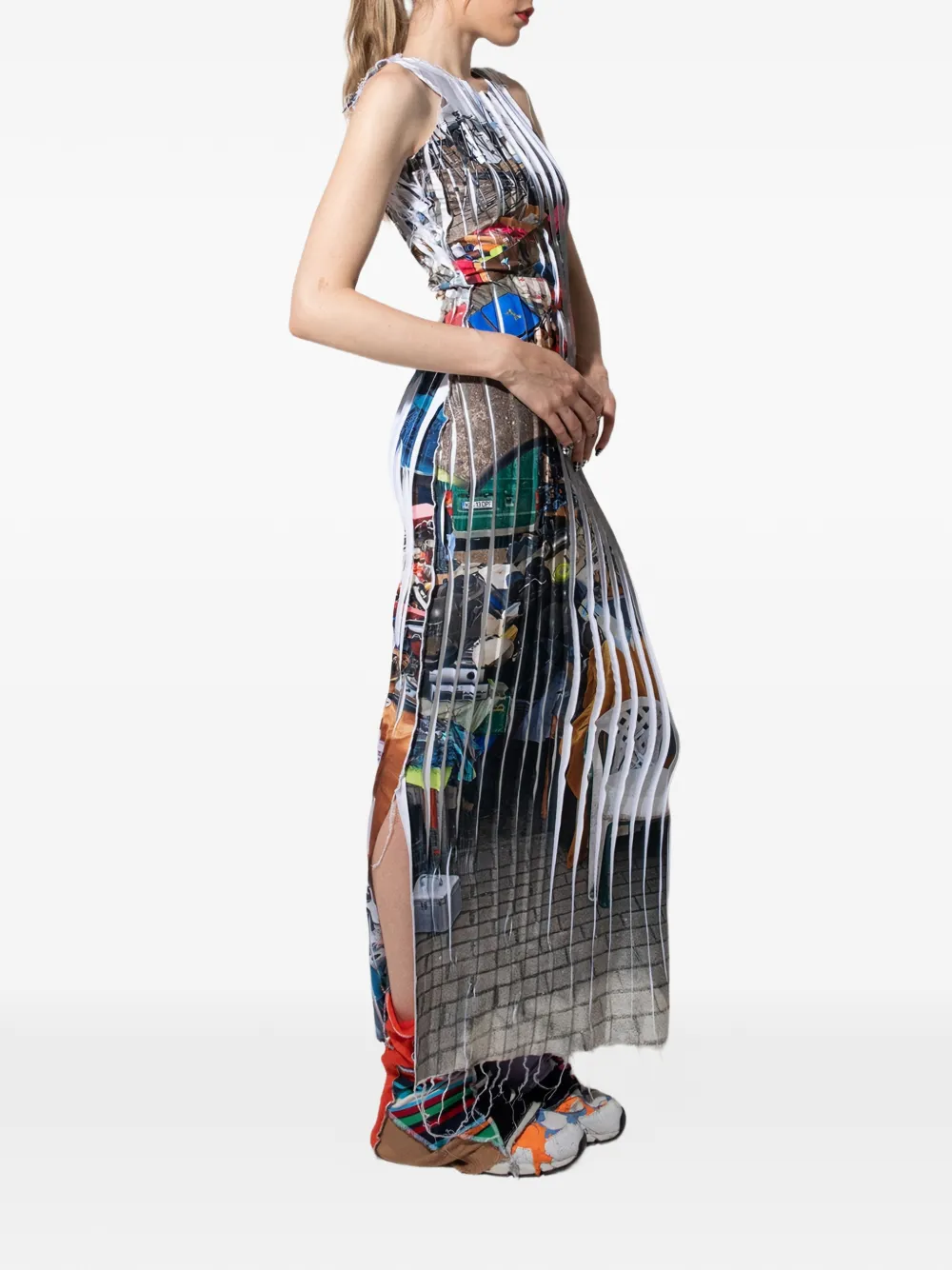 Borbala Maxi-jurk met ronde hals en textuur - Beige