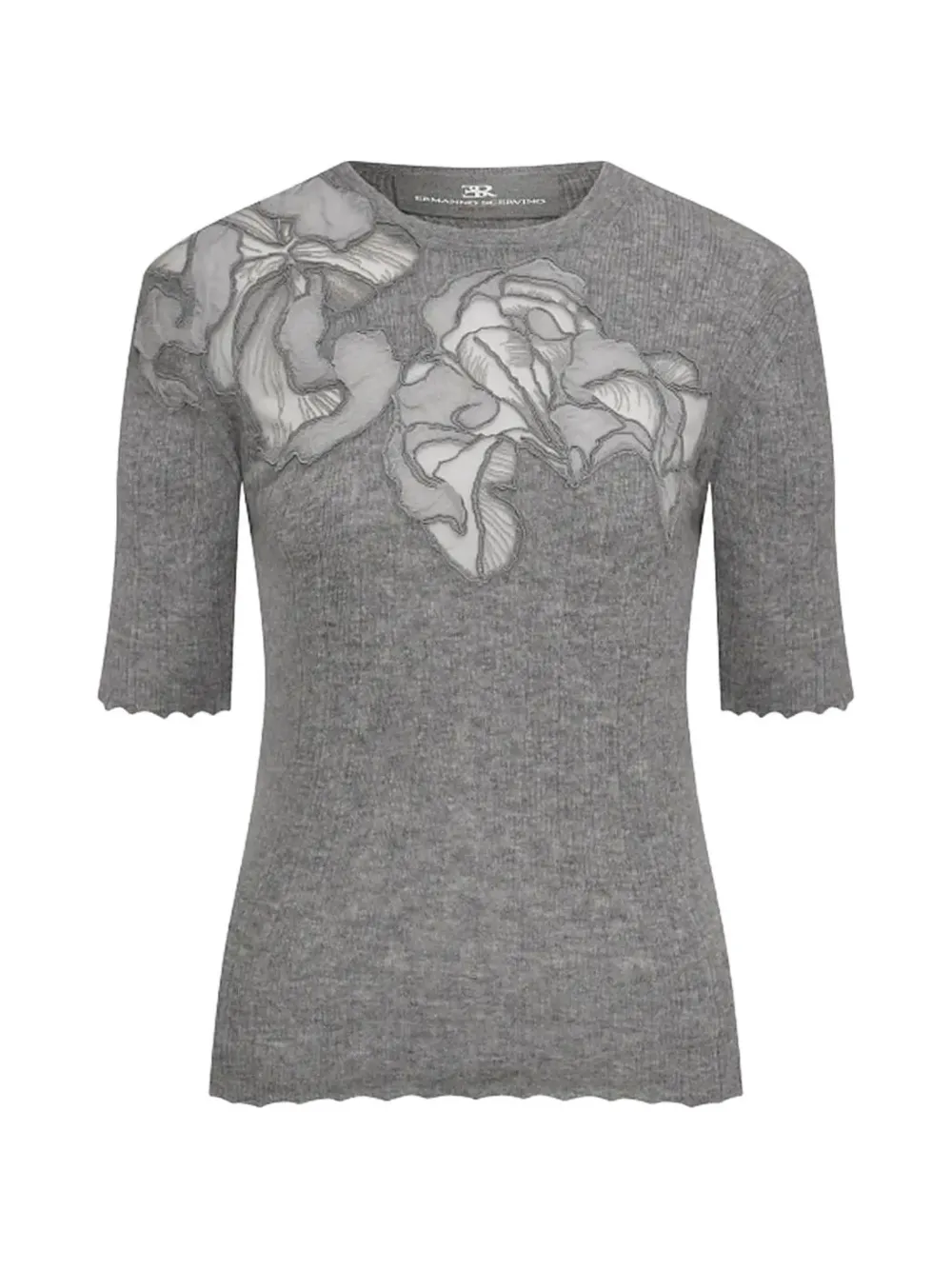 Ermanno Scervino floral-appliqué ribbed jumper - Grigio