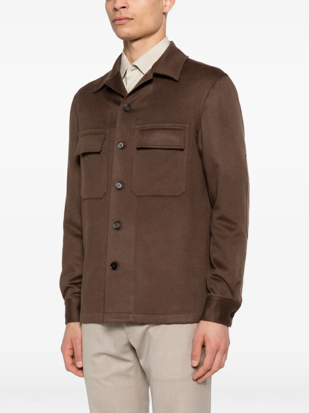  Zegna Button Flap Pocket Shirt - Brown 
