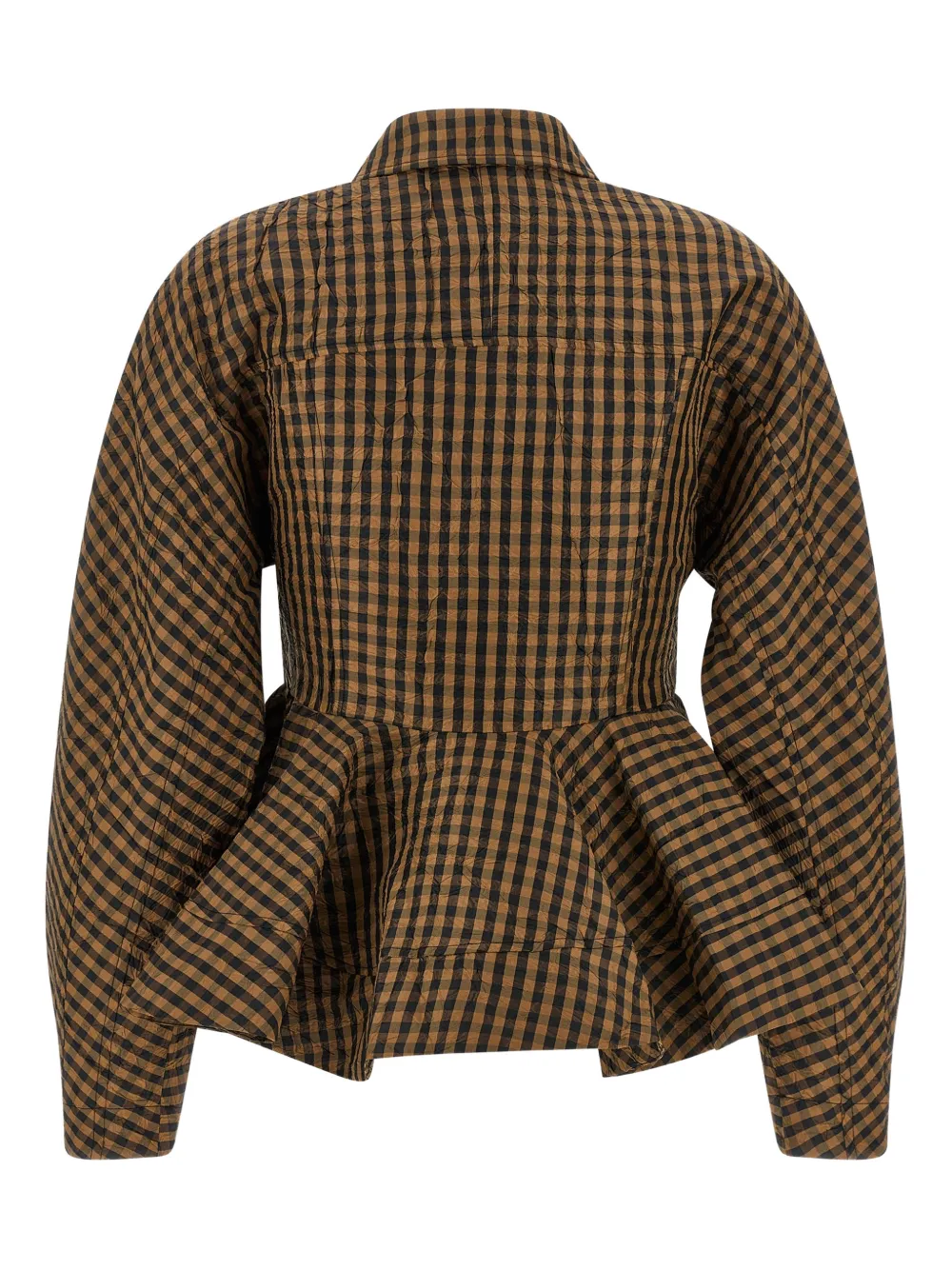 GANNI crinkled check-print shirt - Bruin