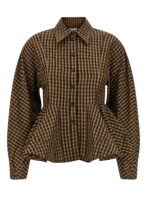 GANNI crinkled check-print shirt