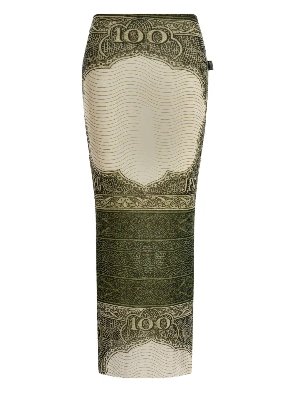 Jean Paul Gaultier Re-edition - the Green Cartouche Printed Maxi Skirt in Neutrals