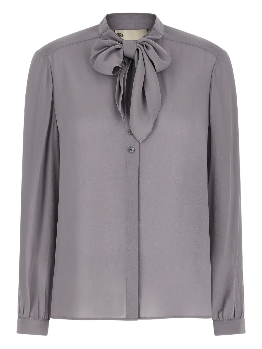 Tory Burch Georgette bow mandarin collar blouse - Grigio