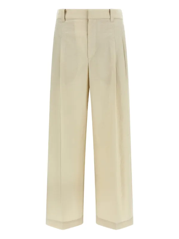 Brunello Cucinelli Techno Cotton Poplin A-line Trousers with Monili in Neutrals