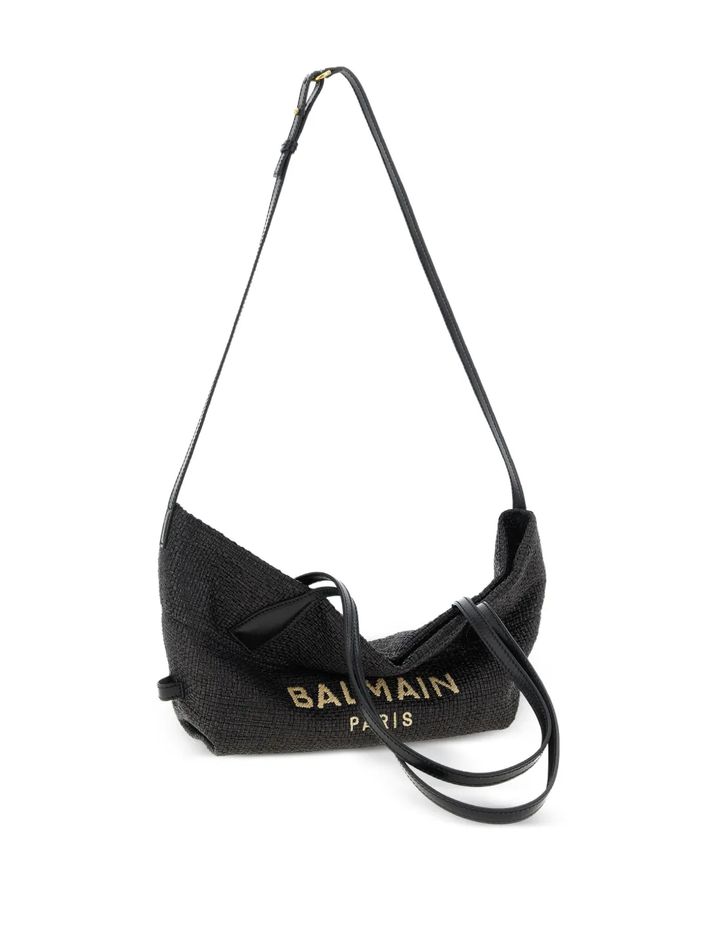  Balmain Track Raffia Tote Bag - Black 