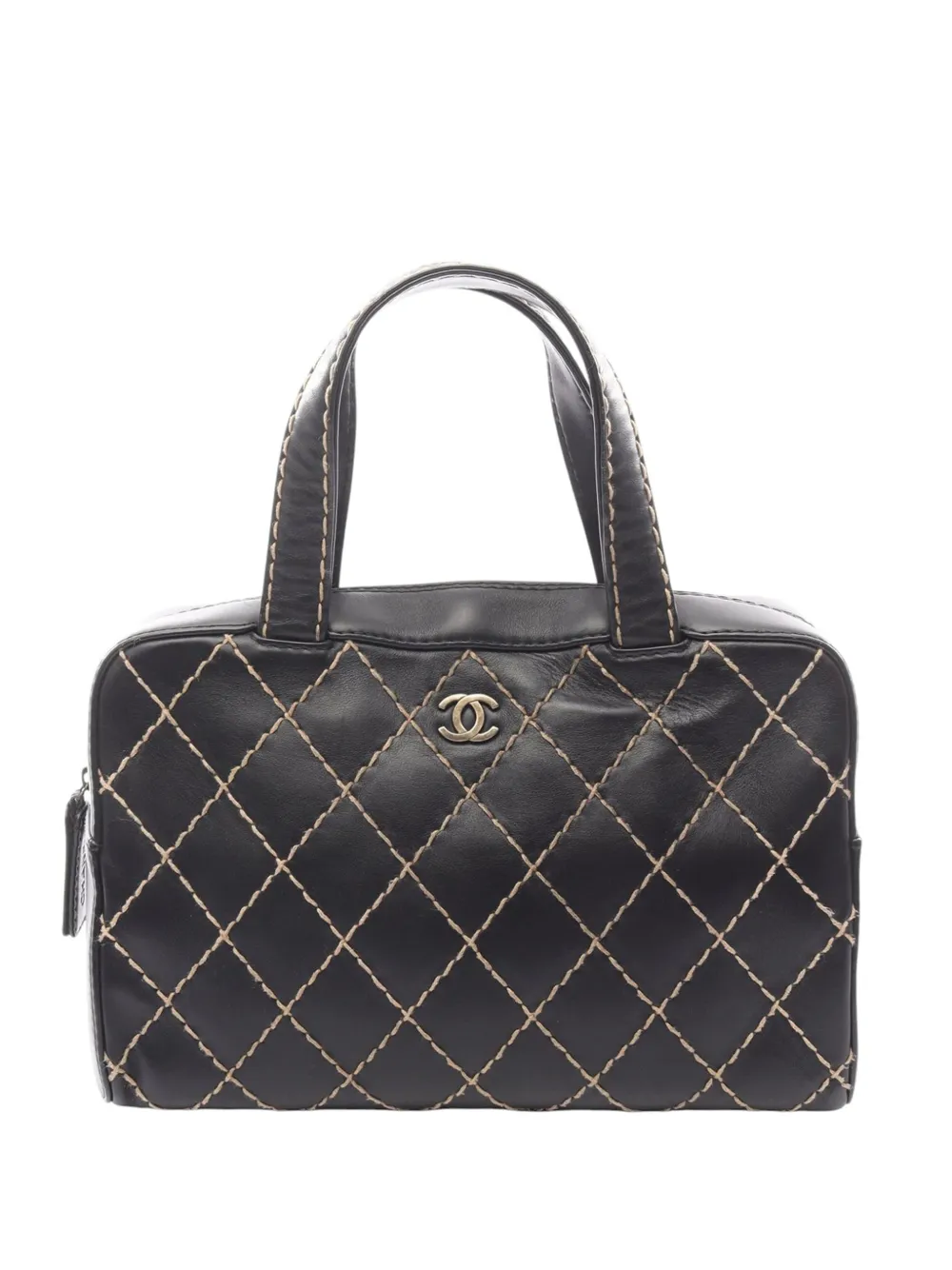 CHANEL Pre-Owned Borsa a spalla CC in pelle di agnello Wild Stitch Boston 2000-2002 - Nero