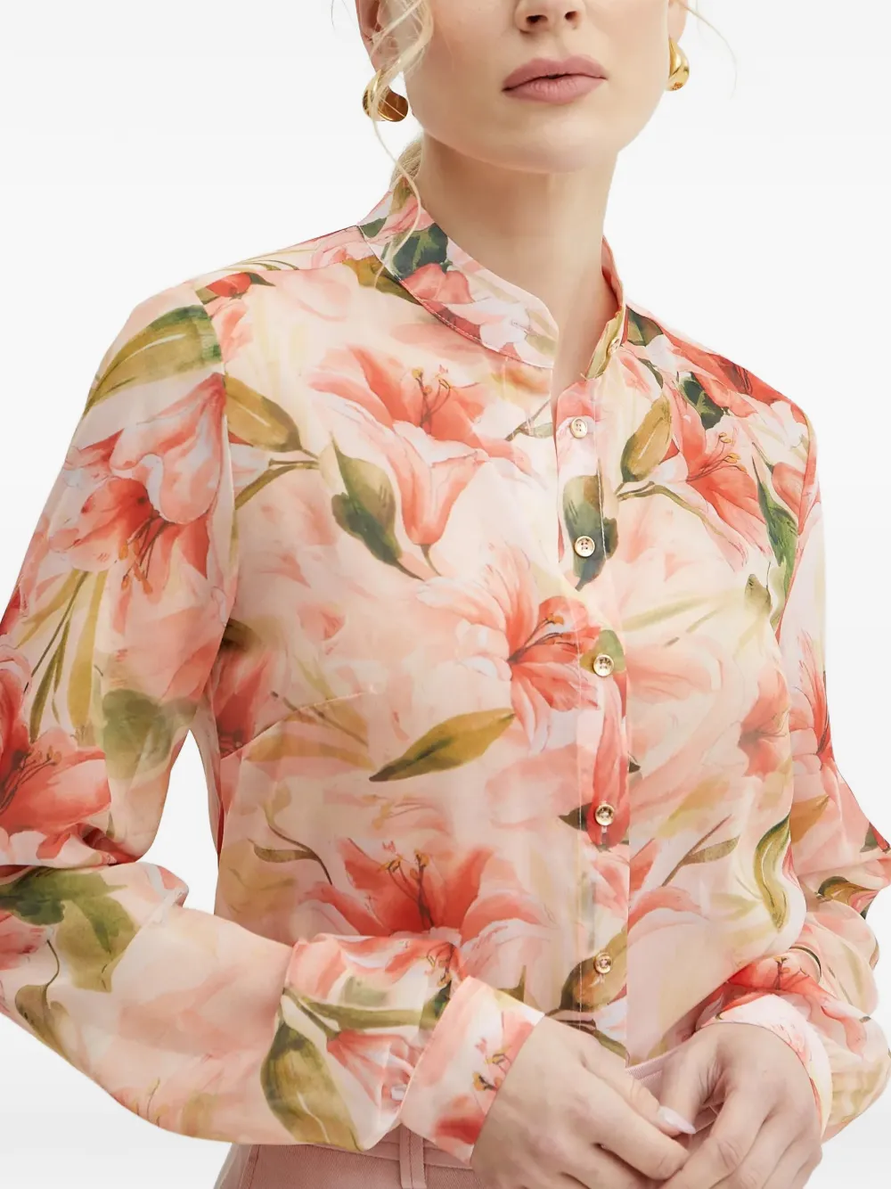 FRACOMINA Top met bloemenprint en knopen Roze