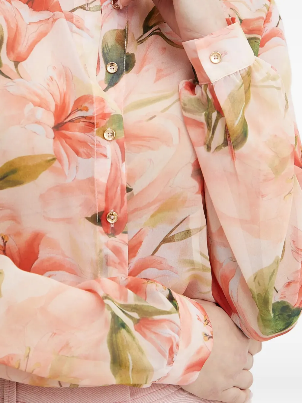 FRACOMINA Top met bloemenprint en knopen Roze