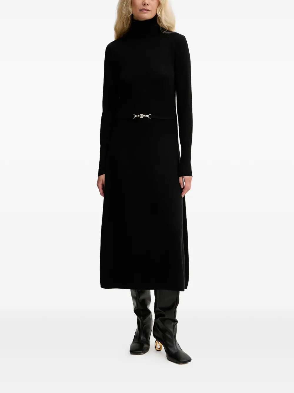 FRACOMINA roll-neck belted midi dress - Nero