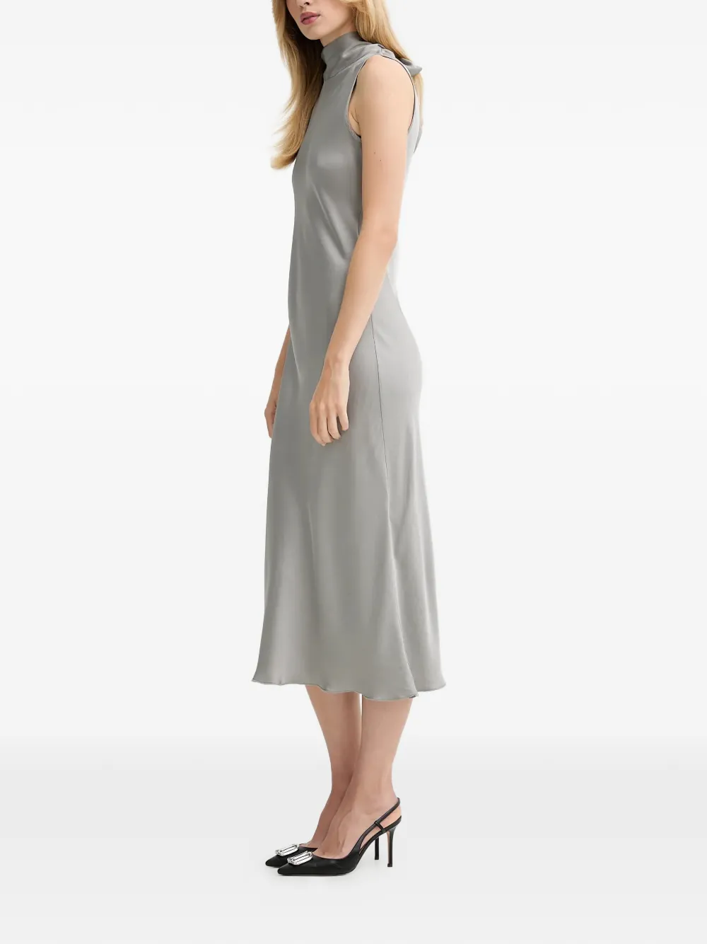 FRACOMINA mock-neck satin midi dress - Grijs