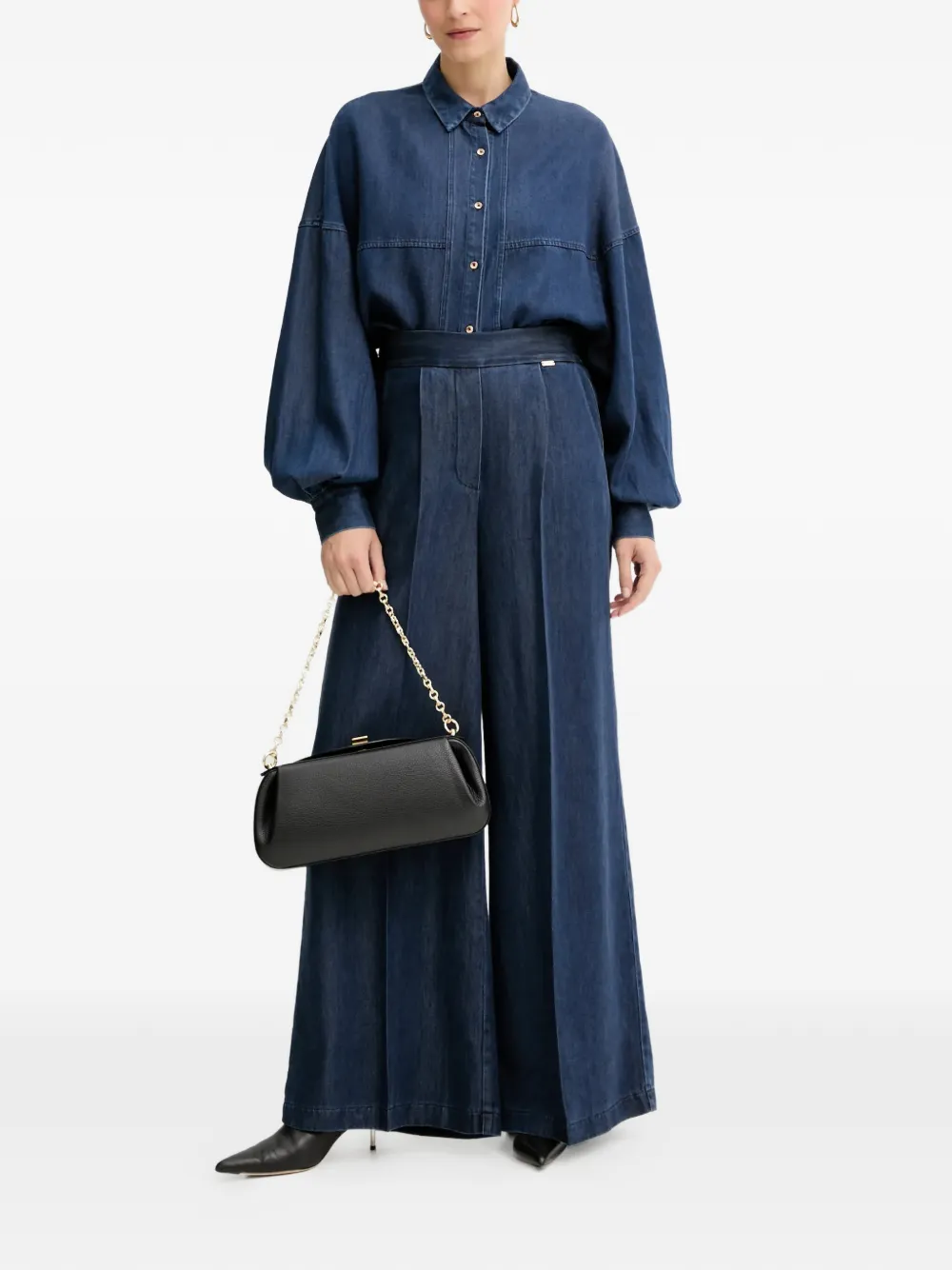 FRACOMINA balloon-sleeve denim shirt - Blauw