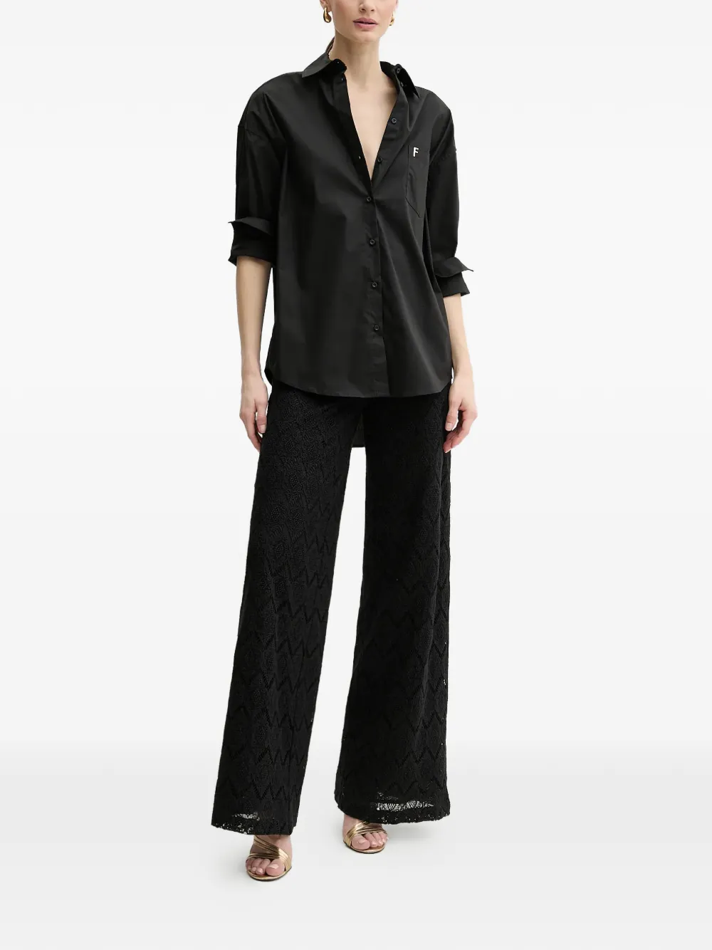 FRACOMINA blouse met zak en logodetail - Zwart