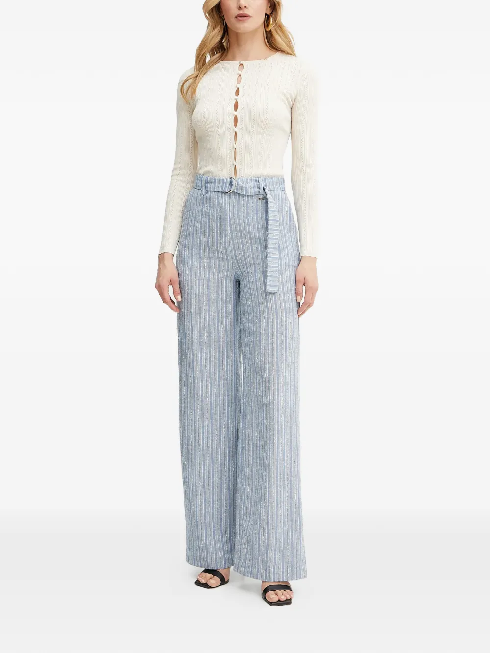FRACOMINA striped belted trousers - Blauw