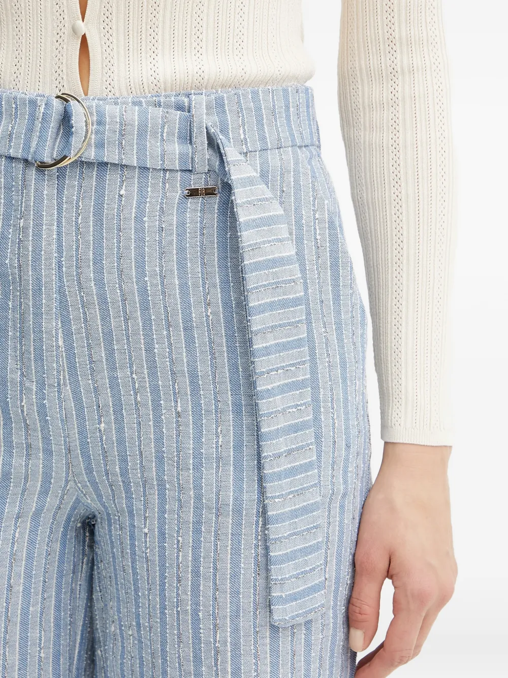 FRACOMINA Gestreepte broek met ceintuur Blauw