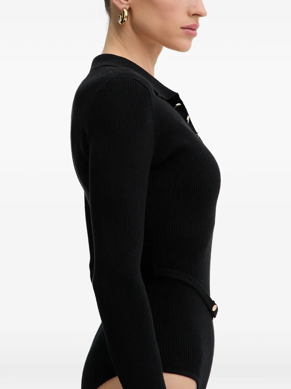 Fracomina Button Ribbed Top - Black 