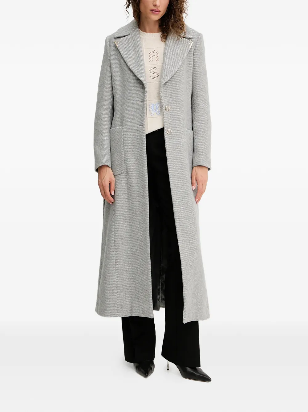  Fracomina Herringbone-pattern Belted Coat - Grey 