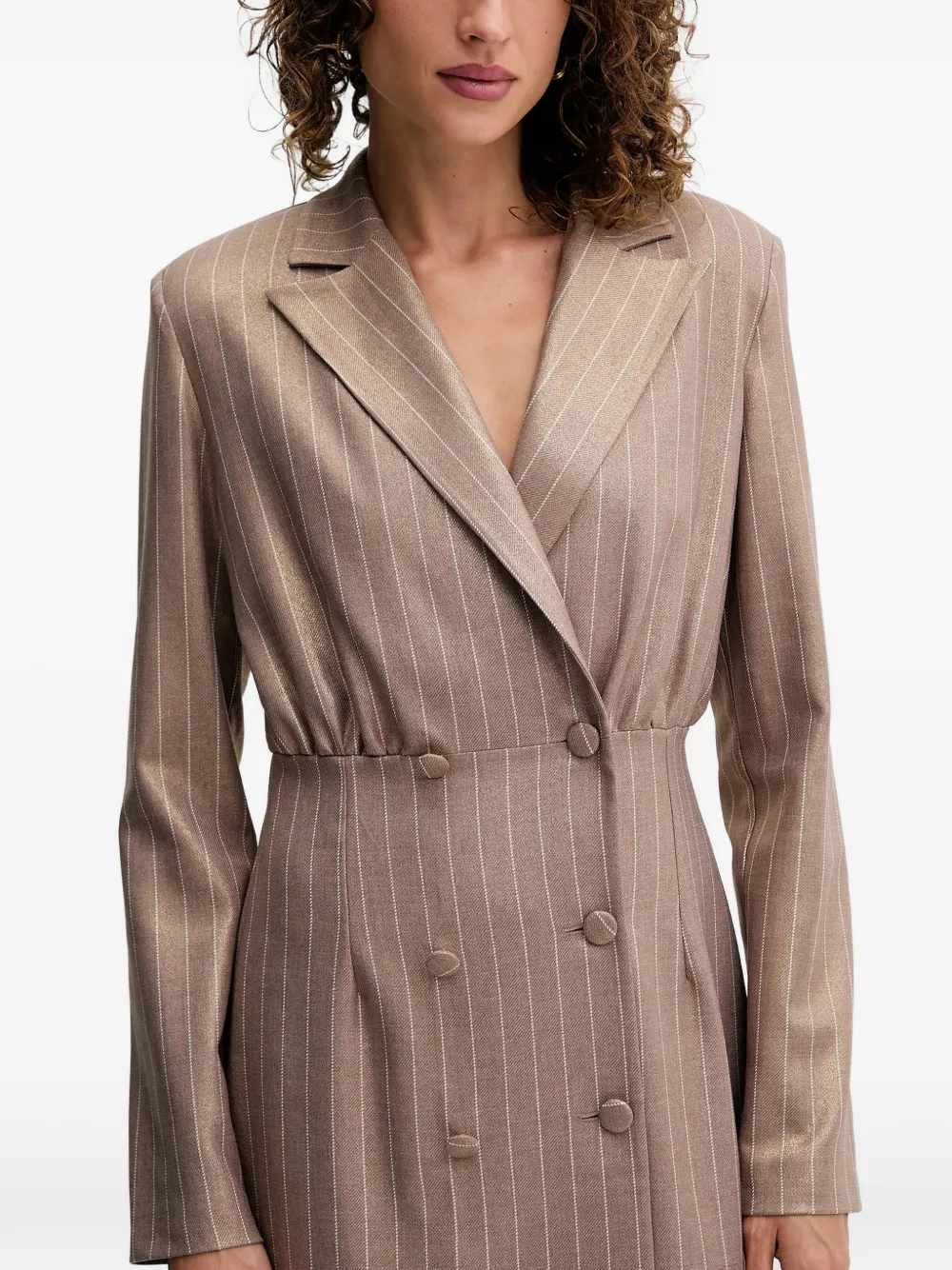 FRACOMINA Jurk met krijtstreep en dubbele rij knopen Beige