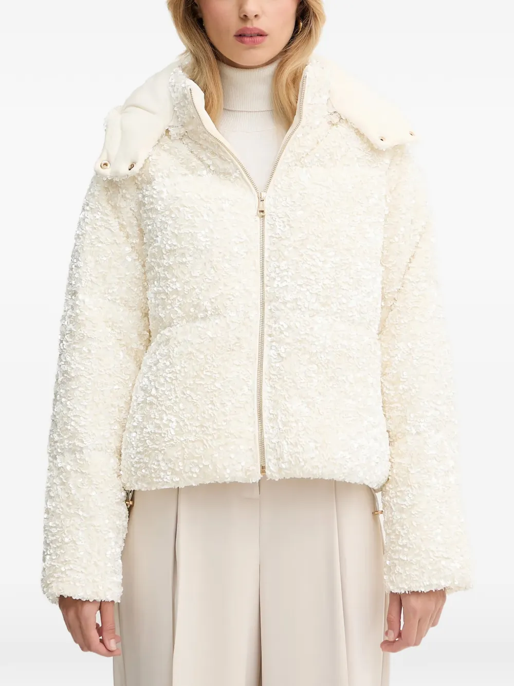 FRACOMINA detachable-hood zip-up puffer jacket - Nude