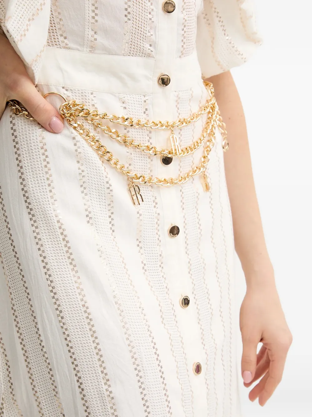 FRACOMINA Midi-jurk met ruches en knopen Beige