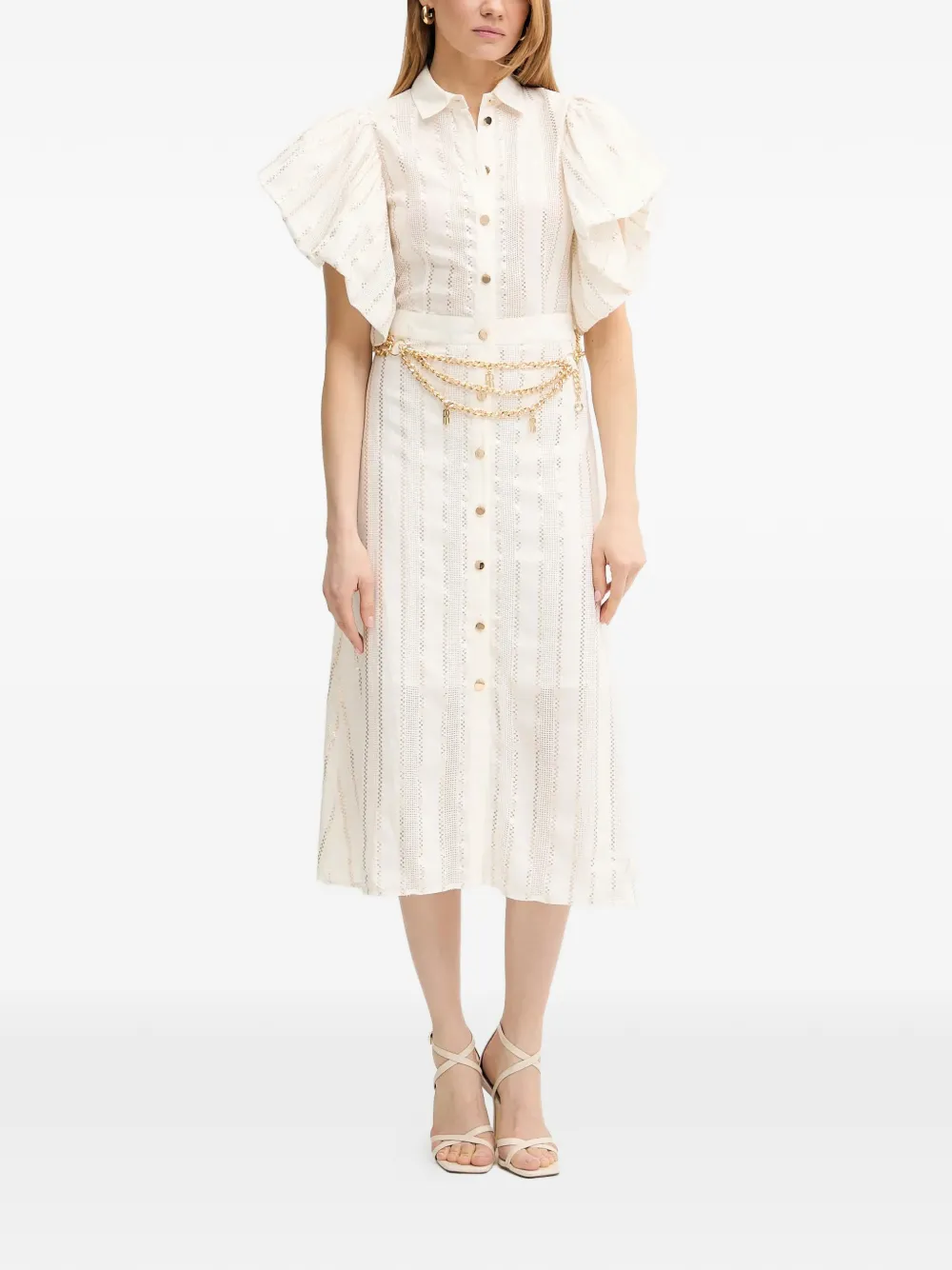 FRACOMINA ruffled buttoned midi dress - Toni neutri