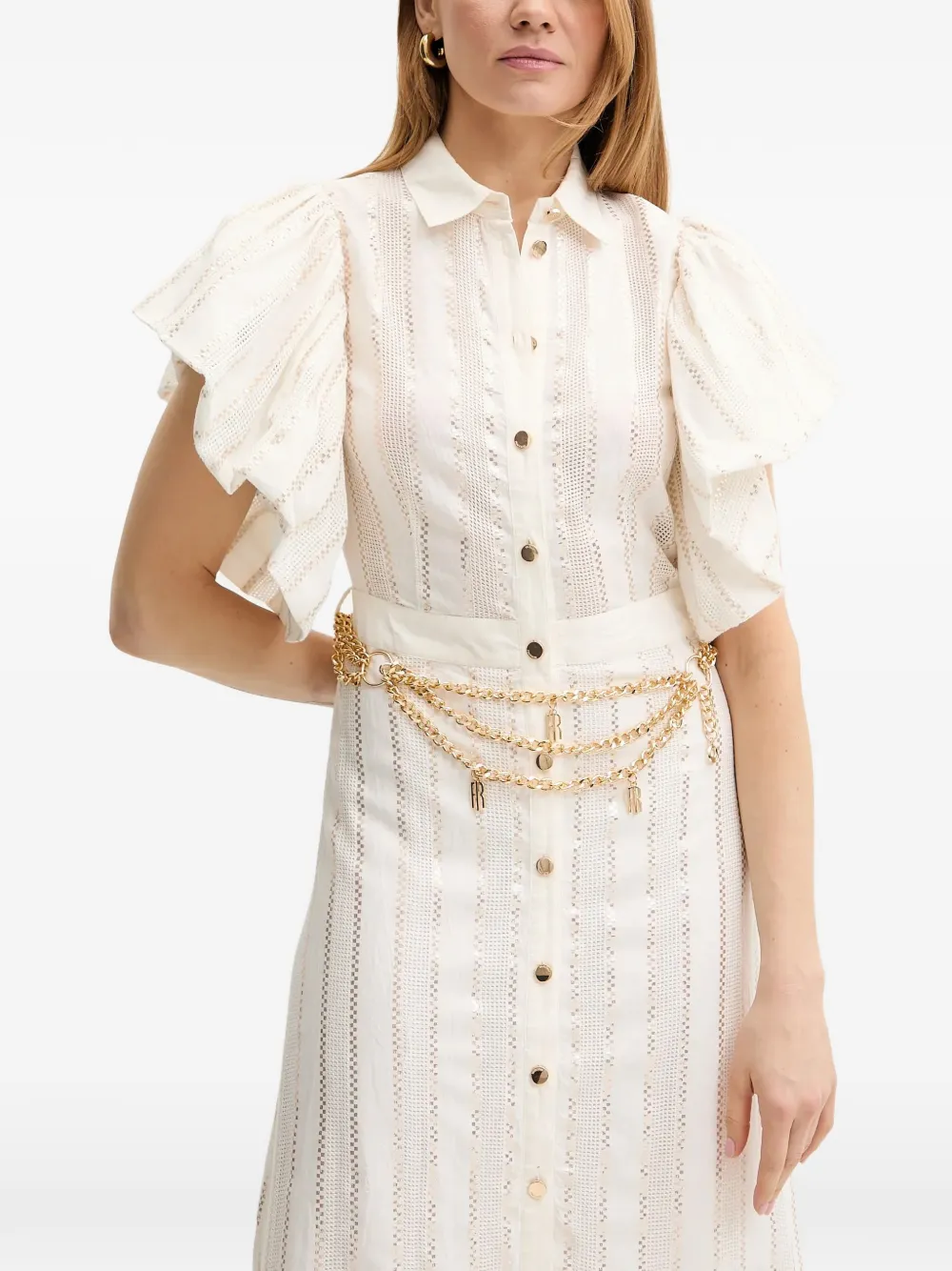 FRACOMINA Midi-jurk met ruches en knopen Beige