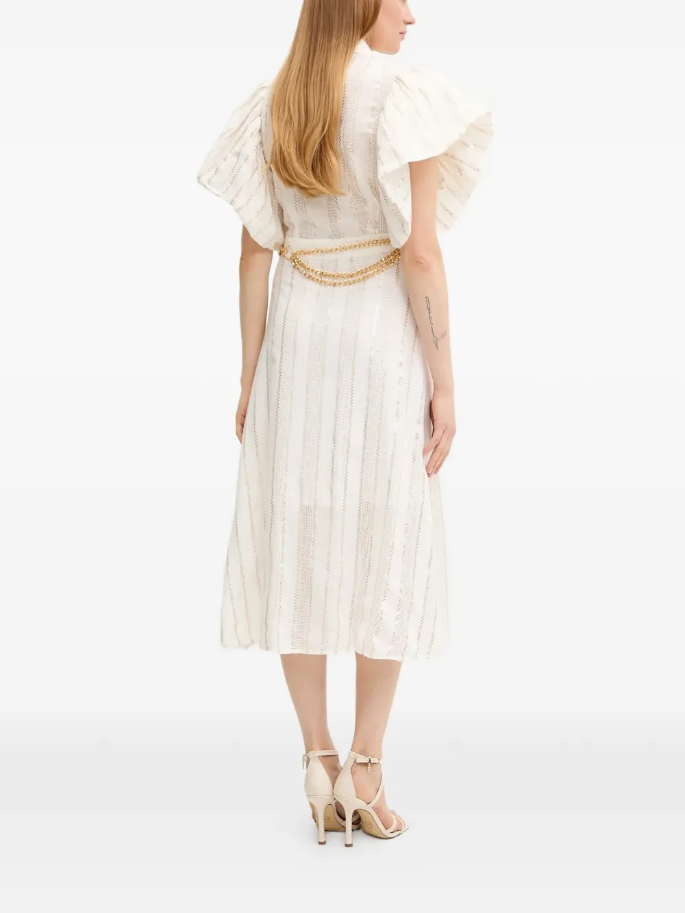  Fracomina Ruffled Buttoned Midi Dress - Neutrals 