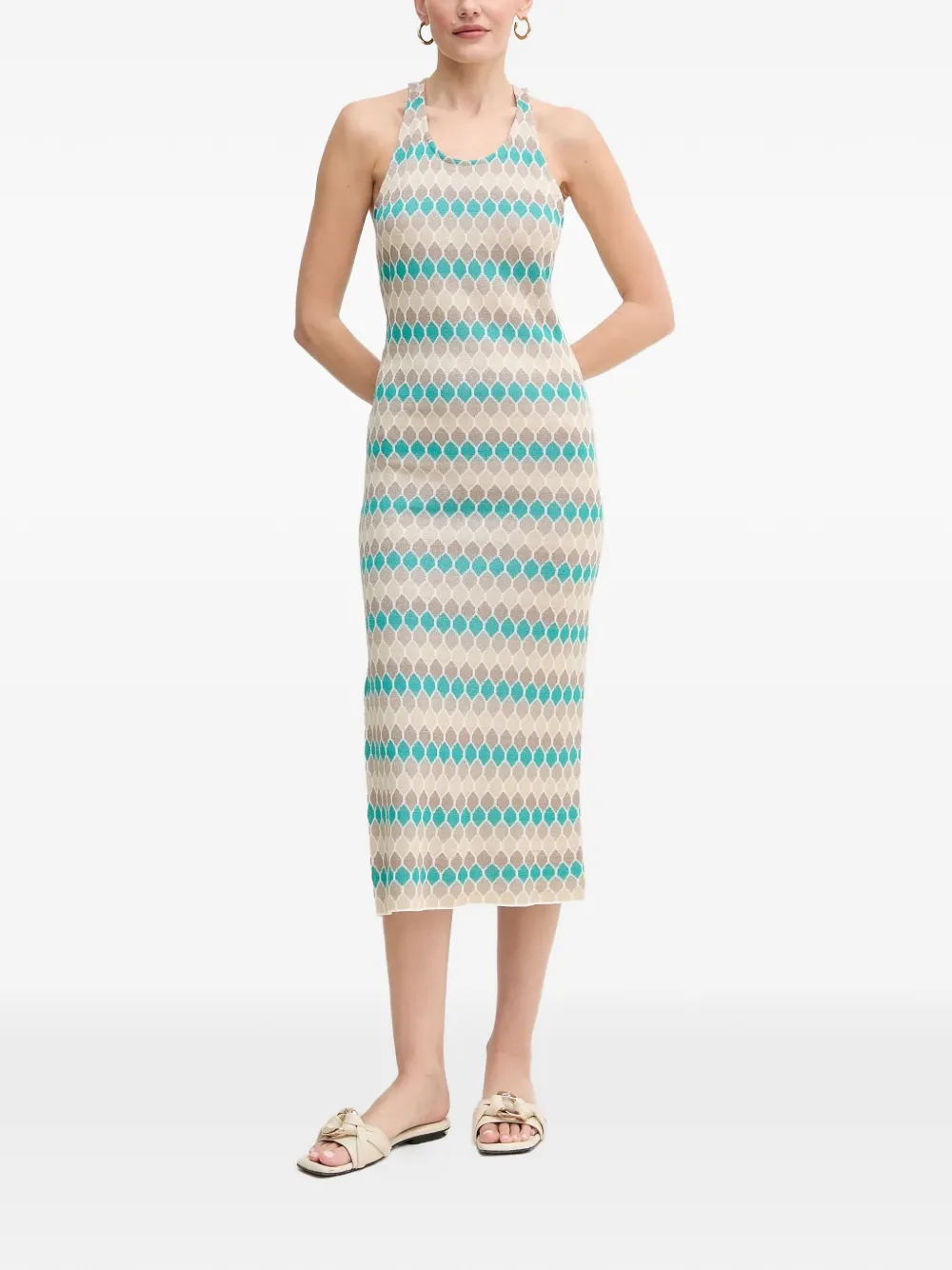 FRACOMINA Midi-jurk met geometrisch patroon - Beige