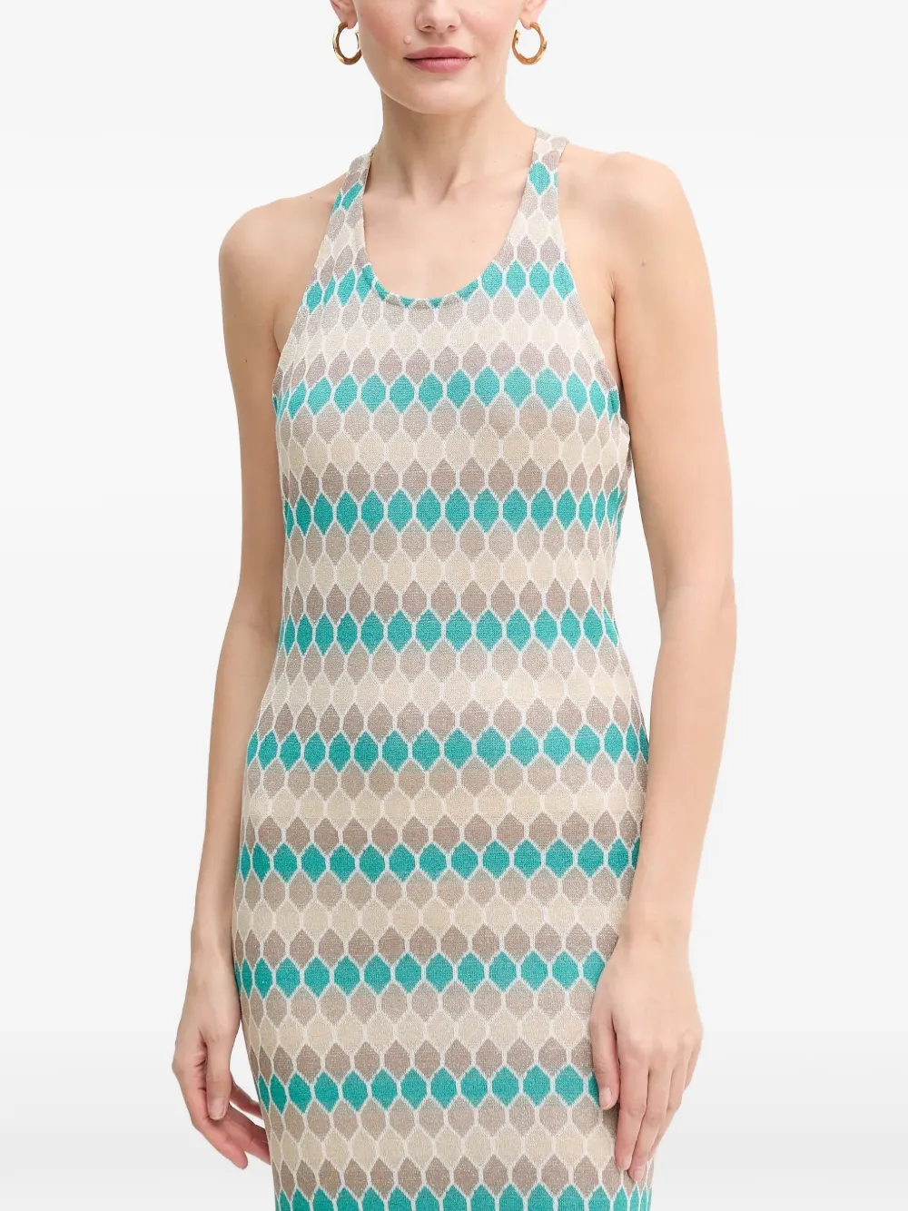 FRACOMINA geometric-pattern midi dress - Toni neutri