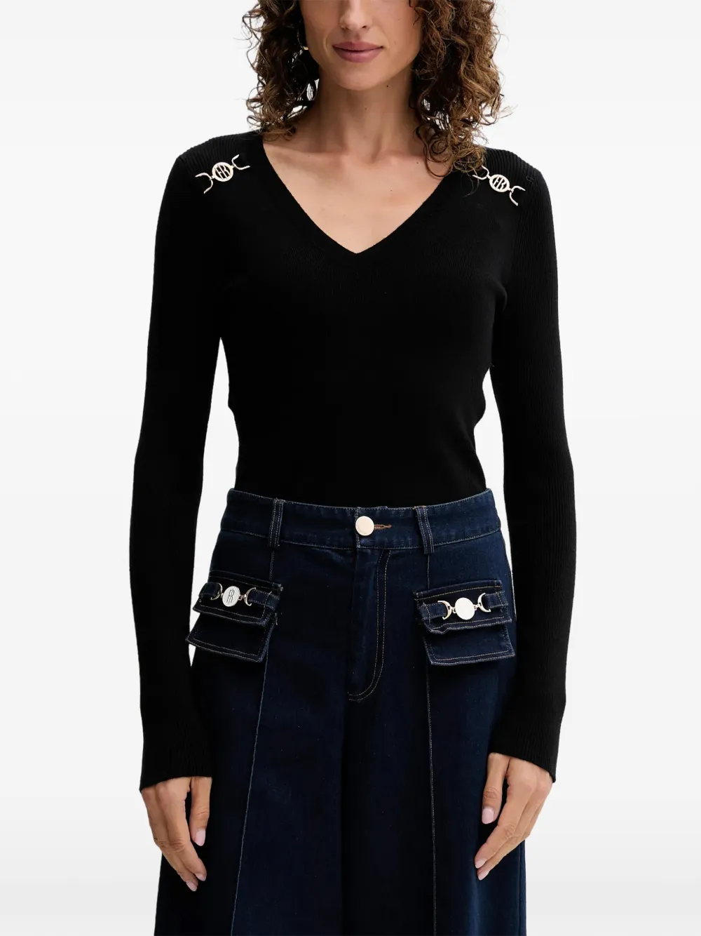 FRACOMINA embellished V-neck knitwear - Nero