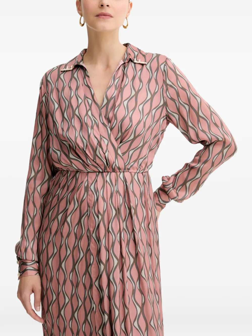 FRACOMINA Midi-jurk met lange mouwen en patroon Roze