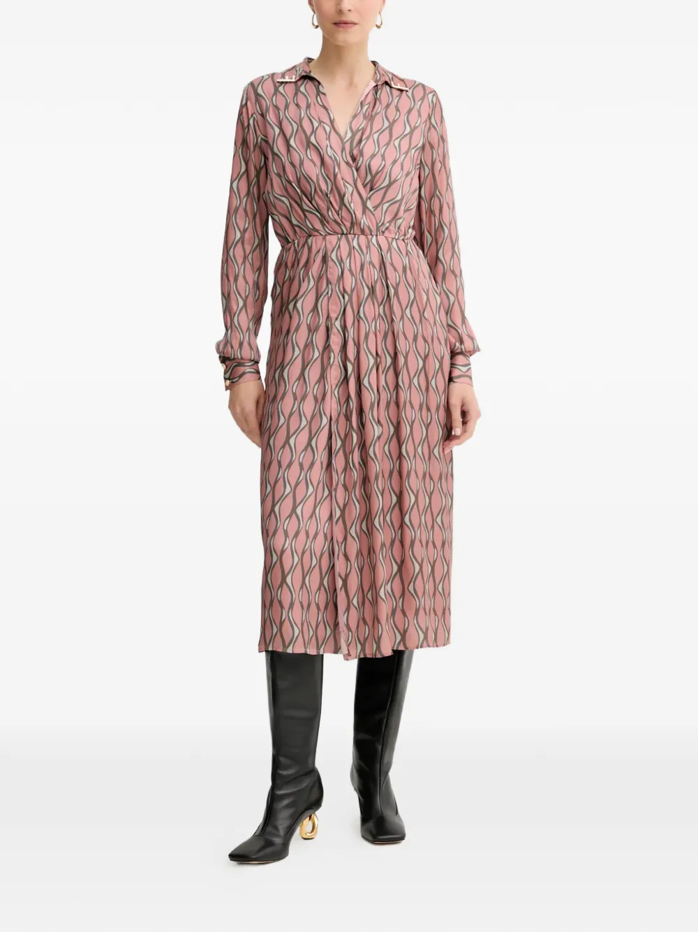 FRACOMINA long-sleeve patterned midi dress - Rosa