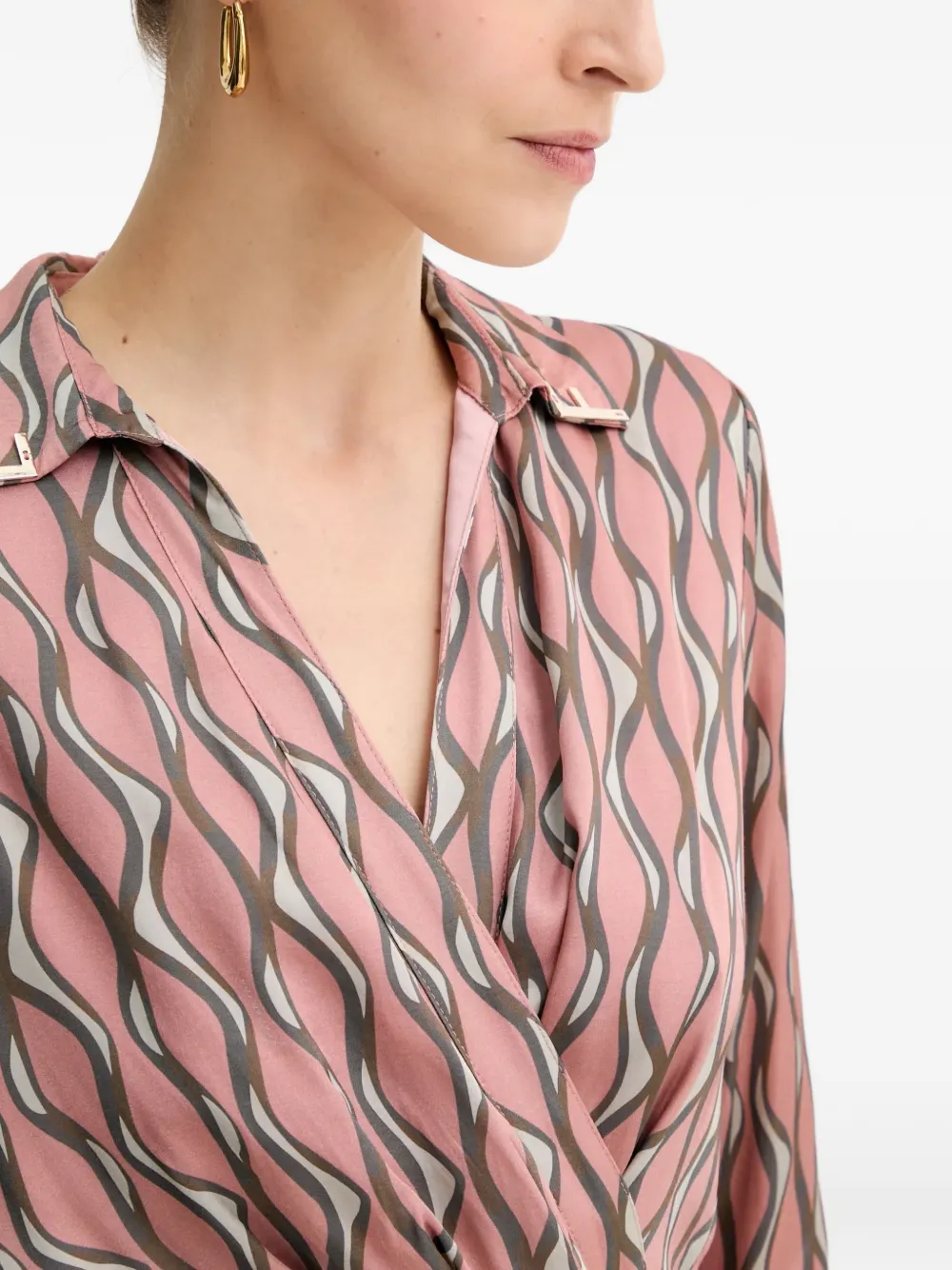 FRACOMINA Midi-jurk met lange mouwen en patroon Roze