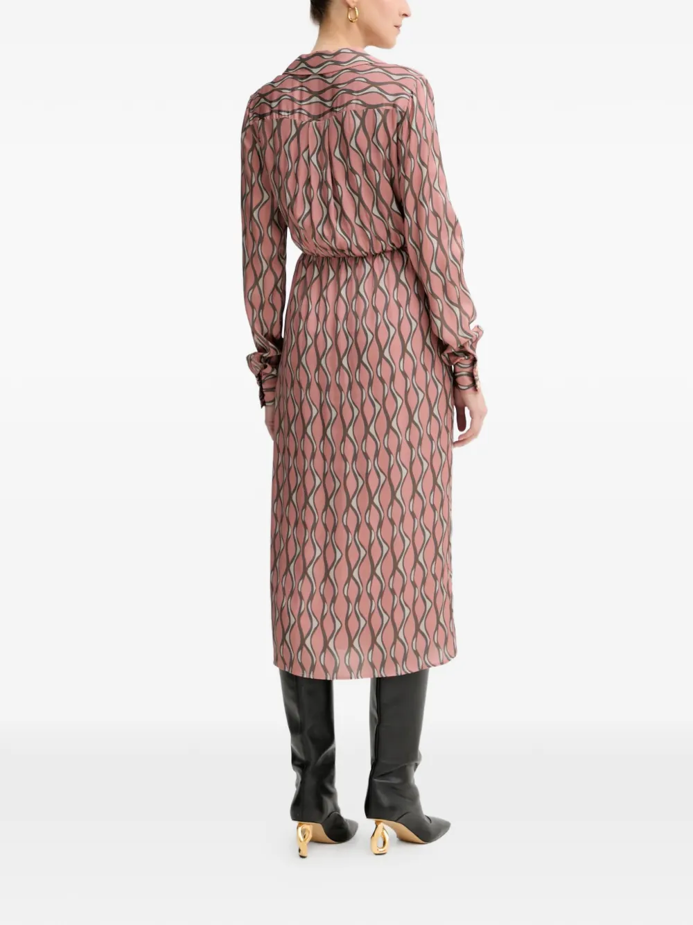  Fracomina Long-sleeve Patterned Midi Dress - Pink 
