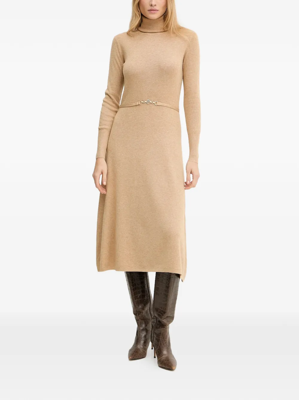 FRACOMINA roll-neck embellished belt dress - Toni neutri