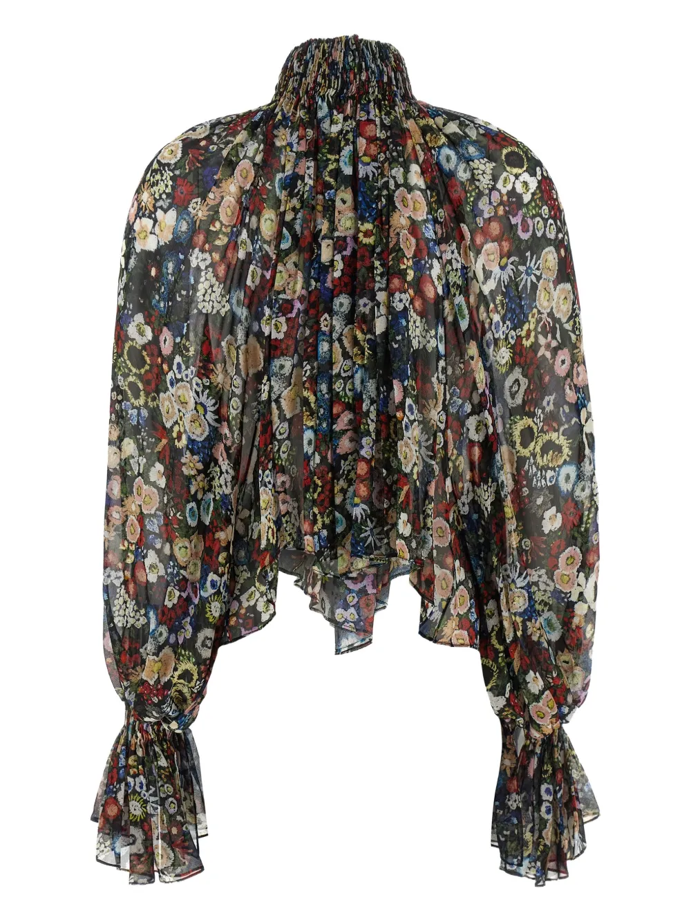 KHAITE floral high-neck blouse - Zwart